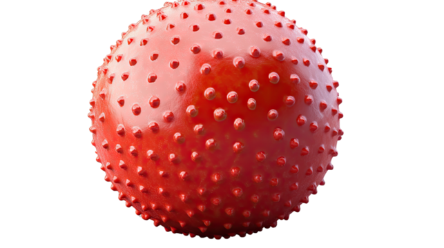 Textured Red Fitness Ball: A close-up shot of a vibrant red fitness ball with a textured surface, perfect for exercise and physical therapy.