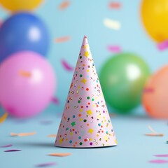 Colorful party hat with confectionery decorations for celebrations and festive events in bright colors and patterns