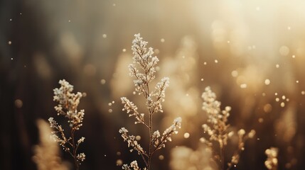 Frost Covered Plants In Golden Sunlight