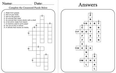 Printable Crossword Puzzle Worksheet: Digital Word Game for Kids & Teachers
