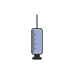 Medical syringe icon. The syringe is filled with a vaccine solution. Vector Illustration of medical syringe with needle. Injection syringe vaccine medical icon vector illustration design