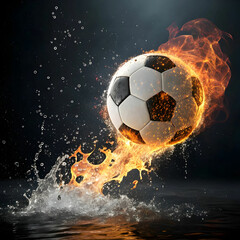 Naklejka premium soccer ball on blue fire rotating with reflection