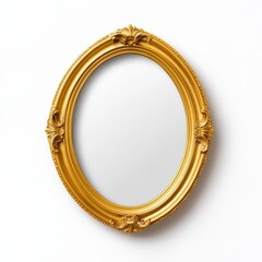 Elegant gold oval mirror on white background for interior decoration and home aesthetics in chic style 120 chars