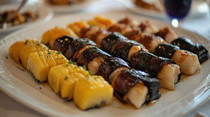 Grilled Eggplant and Yellow Pieces Food Presentation