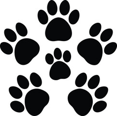 Fototapeta premium Dog paw print set paw icon collection on silhouette