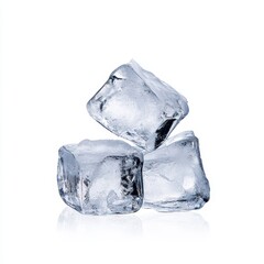 Obraz premium Three ice cubes on white background crystal clear refreshing cold perfect for drinks summer chill beverage