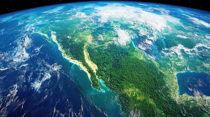 Fototapeta premium Satellite View of Central Americas Lush Rainforest Coastline