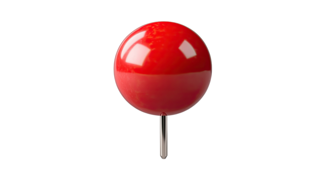 Red Push Pin: A close-up shot of a vibrant red push pin, casting a simple yet striking image with its smooth spherical head and sharp metallic pin.