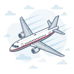 Airplane in Flight Cartoon Illustration, White Background, Travel Concept, Airliner Design air travel, airplane illustration