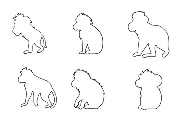 Outline Baboon Illustration Design Set