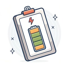 Charging Clipboard Illustration of Battery Level, Energy Concept, Flat Design, Icon, Clipart Battery, Energy Level