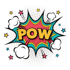Fototapeta premium Colorful Pop Art POW Comic Book Explosion, Illustration, Speech Bubble Design, Halftone Background Pop Art, Comic Book