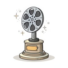 Obraz premium Film Reel Award Trophy Hand-drawn Illustration, Vintage Concept, Award Ceremony, Movie Industry, Filmmaking Award, Trophy