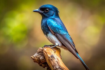 Obraz premium White-bellied Drongo Bird in Flight, Perched on Branch, Close-up, Wildlife Photography
