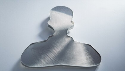 불투명한 금속 판들이 겹쳐져 인간 형상을 형성하는 장면