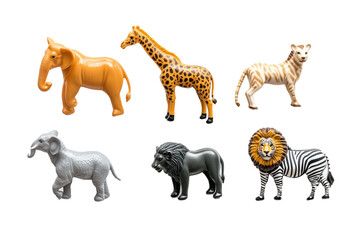 Obraz premium a set of plastic toy wild animals isolated on a transparent background