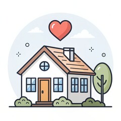Heart Over House Cute Home Illustration, Flat Design, Vector Graphic, Love, Dream Home Home Sweet Home, House illustration