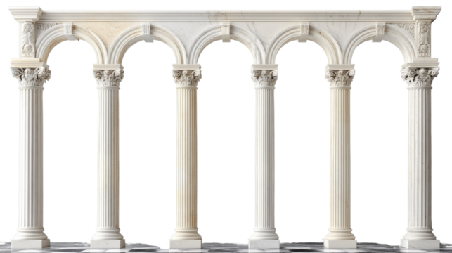 Classic Colonnade: An elegant architectural detail of five classical columns and arches create a grand and timeless entrance, evoking a sense of history, grandeur, and architectural splendor. 