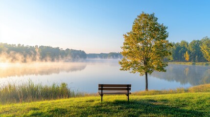 Fototapeta premium Dawn meditation by the lakeside tranquil nature scene serene reflection peaceful environment scenic viewpoint