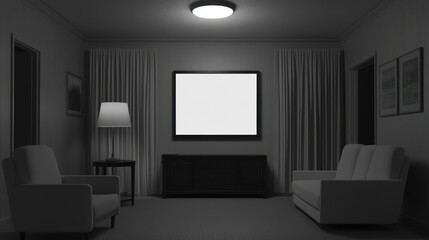 Modern minimalist living room with blank artwork