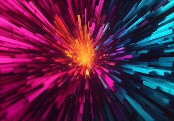 Abstract Burst of Colorful Light Rays in Digital Space
