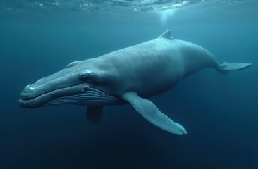 Fototapeta premium Blue whale swimming peacefully in clear ocean water