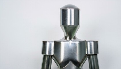 불투명한 금속 판들이 겹쳐져 인간 형상을 형성하는 장면