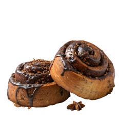 plate of chocolate cinnamon bun on transparent background