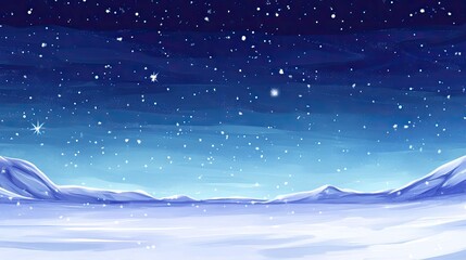 Naklejka premium Serene Winter Night Snowfall Over Snowy Mountains