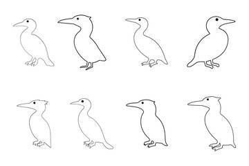 Outline Cormoran Illustration Design Set