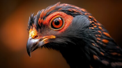 This striking image presents a close-up view of a bird featuring bright colors and intricate textures, highlighting the connection between nature and artistry.