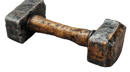 Vintage Sledgehammer: A weathered, rustic sledgehammer with a wooden handle and heavy metal heads, evokes a sense of raw power and industrial heritage.  