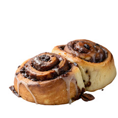 plate of chocolate cinnamon bun on transparent background