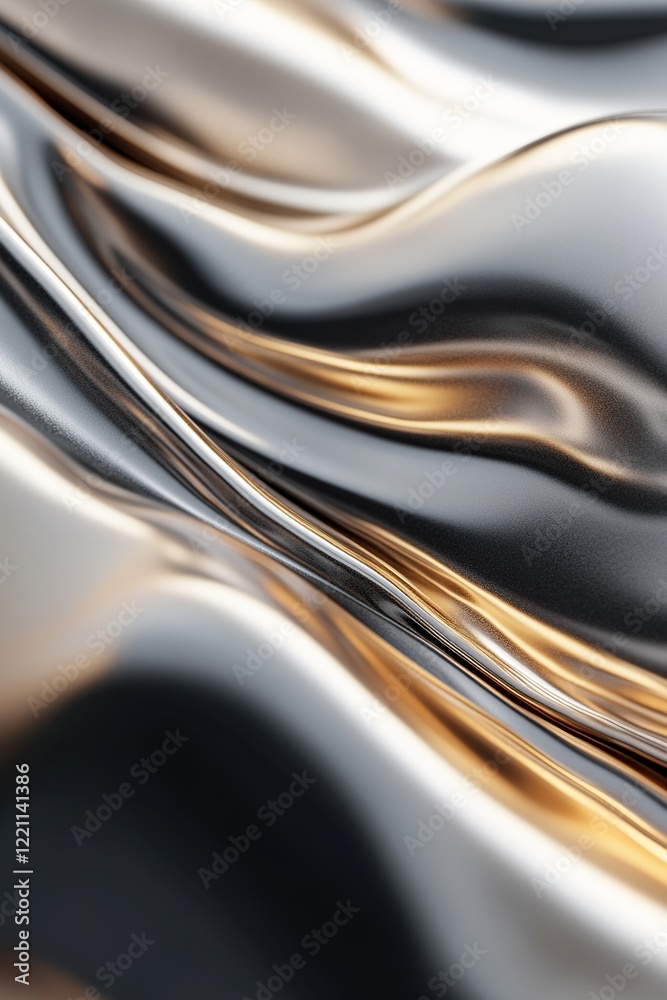 Poster intricate patterns of flowing metallic textures in gold and silver create a soft glow against a deep