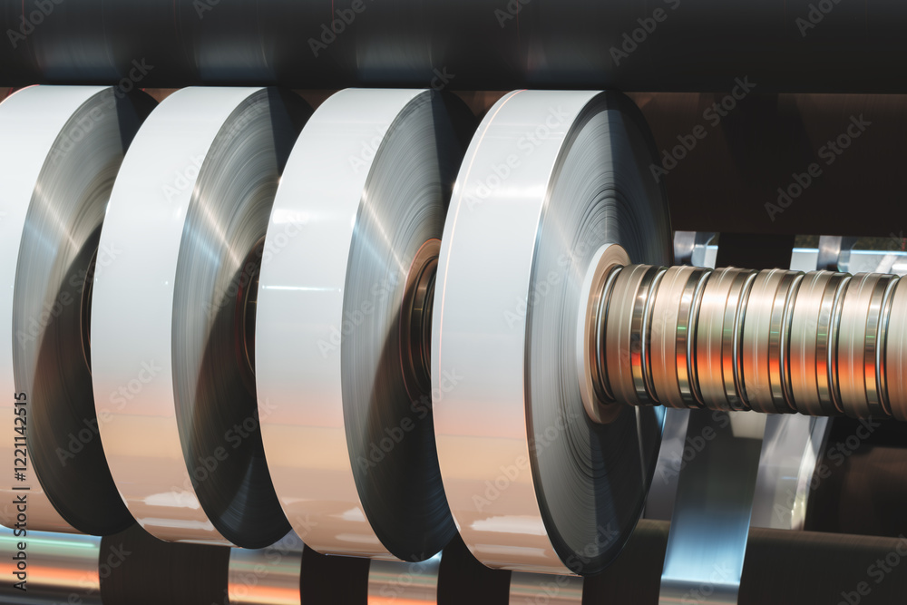 Poster fragment of the conveyor of sticking labeling machine. abstract industrial background.