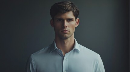 Obraz premium A young man in a light blue shirt poses for a portrait
