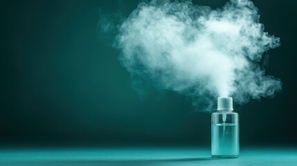 A beautifully conceptualized container emitting mist, this image merges elegance with a fresh, vibrant aesthetic that evokes a sense of freshness and creativity in the viewer.
