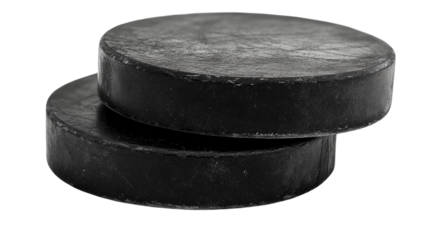 Black Rubber Discs: Two circular black rubber discs, perfect for crafting, design, and DIY projects. Stacked, ready to add a functional and aesthetic touch.