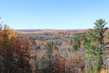 Autumn landscape with trees and lake near Interstate State Park in Taylors Falls, Minnesota. 