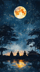 Naklejka premium A Digital Art Scene Encapsulating Family Traditions Around The World During Ramadan For A Globally Inspired Smartphone Wallpaper