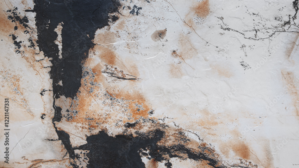 Poster background of a stone wall with a gray and white pattern. The wall looks like it is made of marble and has a rough texture. The photo creates a sense of depth and volume