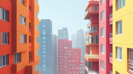 smog flat design front view crowded urban area theme 3D render complementary color scheme.