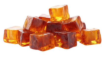 Amber Sugar Cubes: A delightful pile of translucent amber-colored sugar cubes, glistening with a warm, inviting glow.