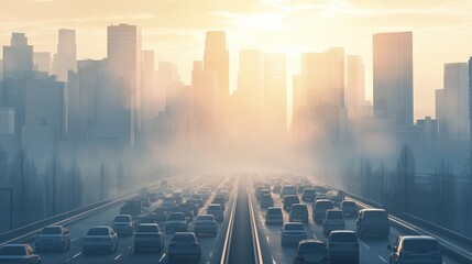 Fototapeta premium smog flat design front view crowded urban area theme 3D render complementary color scheme.