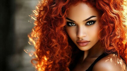 Fototapeta premium Young woman with vibrant red curls and striking eyes