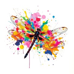 Fototapeta premium Radiant Dragonfly with Paint Splashes