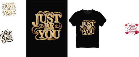 Motivational Quote "Just Be You" Typography Design - Gold Calligraphy for T-Shirts, Posters, and Social Media