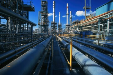 Fototapeta premium A large collection of pipes is running through a factory space