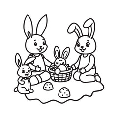 Obraz premium Easter coloring page, Line art, black and white image, Cozy easter coloring page, Coloring page, Easter basket stuffer
