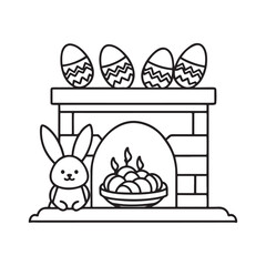 Easter coloring page, Line art, black and white image, Cozy easter coloring page, Coloring page, Easter basket stuffer